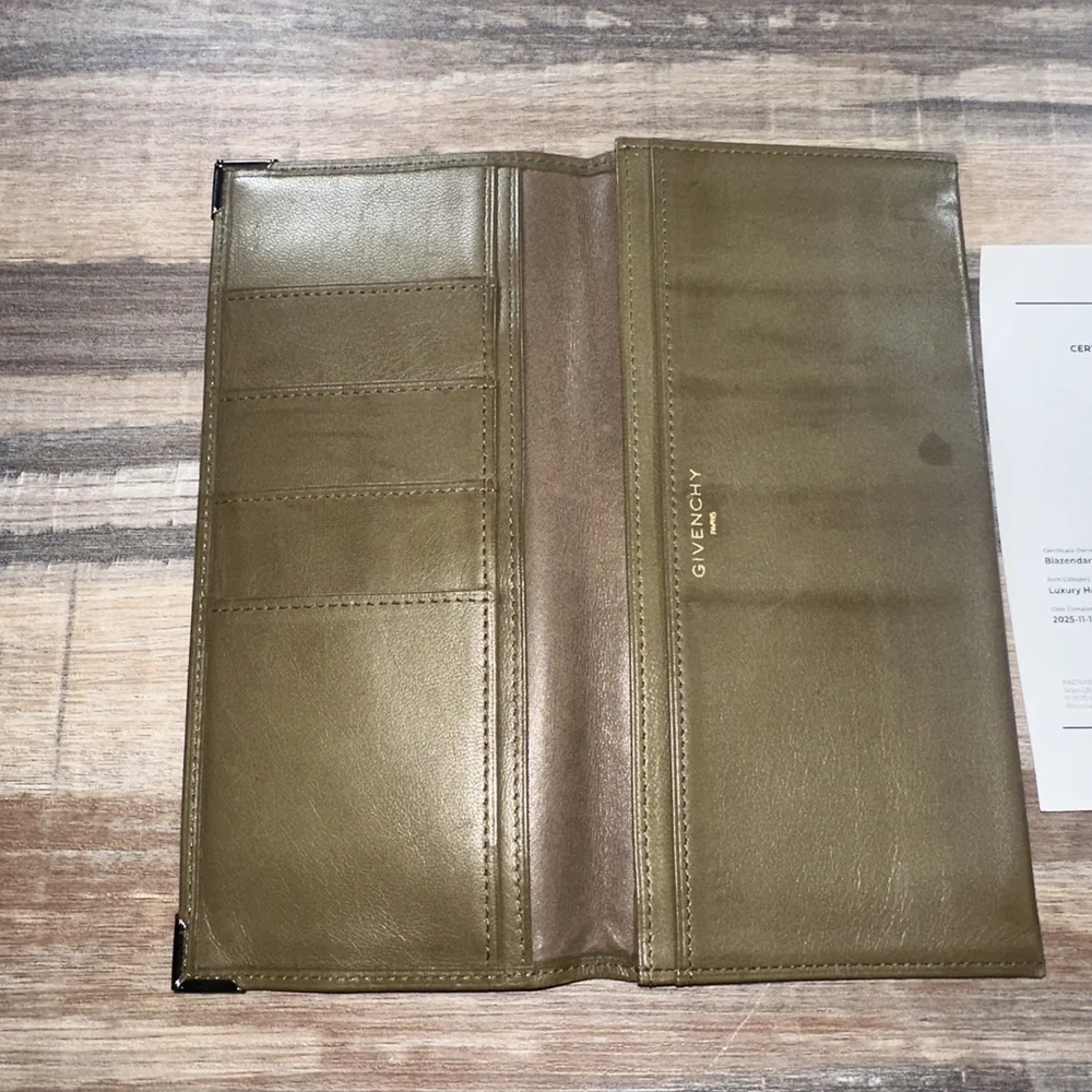 Givenchy Olive Green Long Leather Wallet